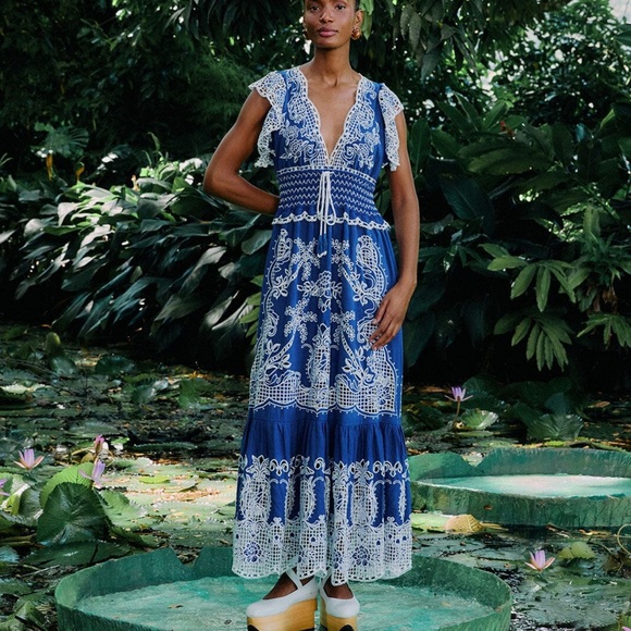 FARM Rio Blue Romantic Richelieu Lenzing™ Ecovero™ Euroflax™ Maxi Dress (NWT) - Picture 1 of 6